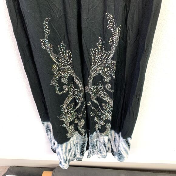 Y2K Vocal Black White Tie Dye Bling Crochet Maxi Goth Cross Dress Chest 28" Lg - Picture 9 of 9